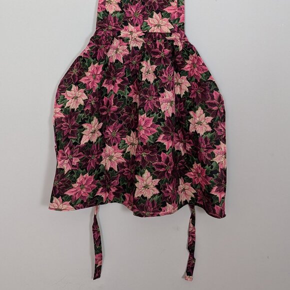 Vintage 1980s Child's Apron Pink Purple Poinsettias Quilted Front All Cotton USA - Picture 2 of 16